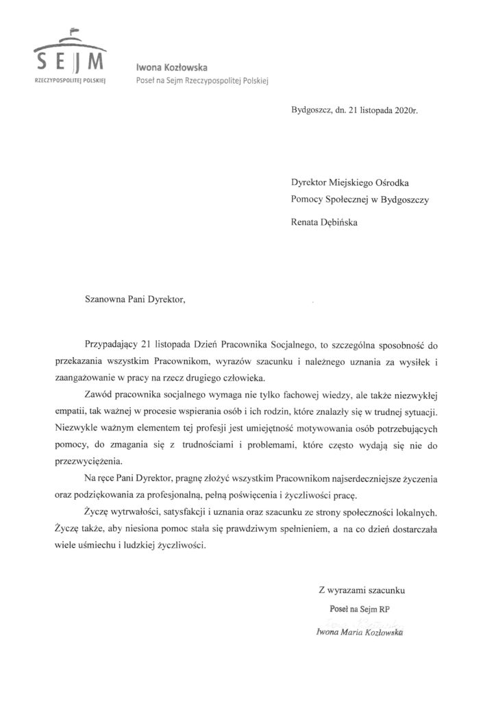 życzenia od Pani Iwony Kozłowskiej